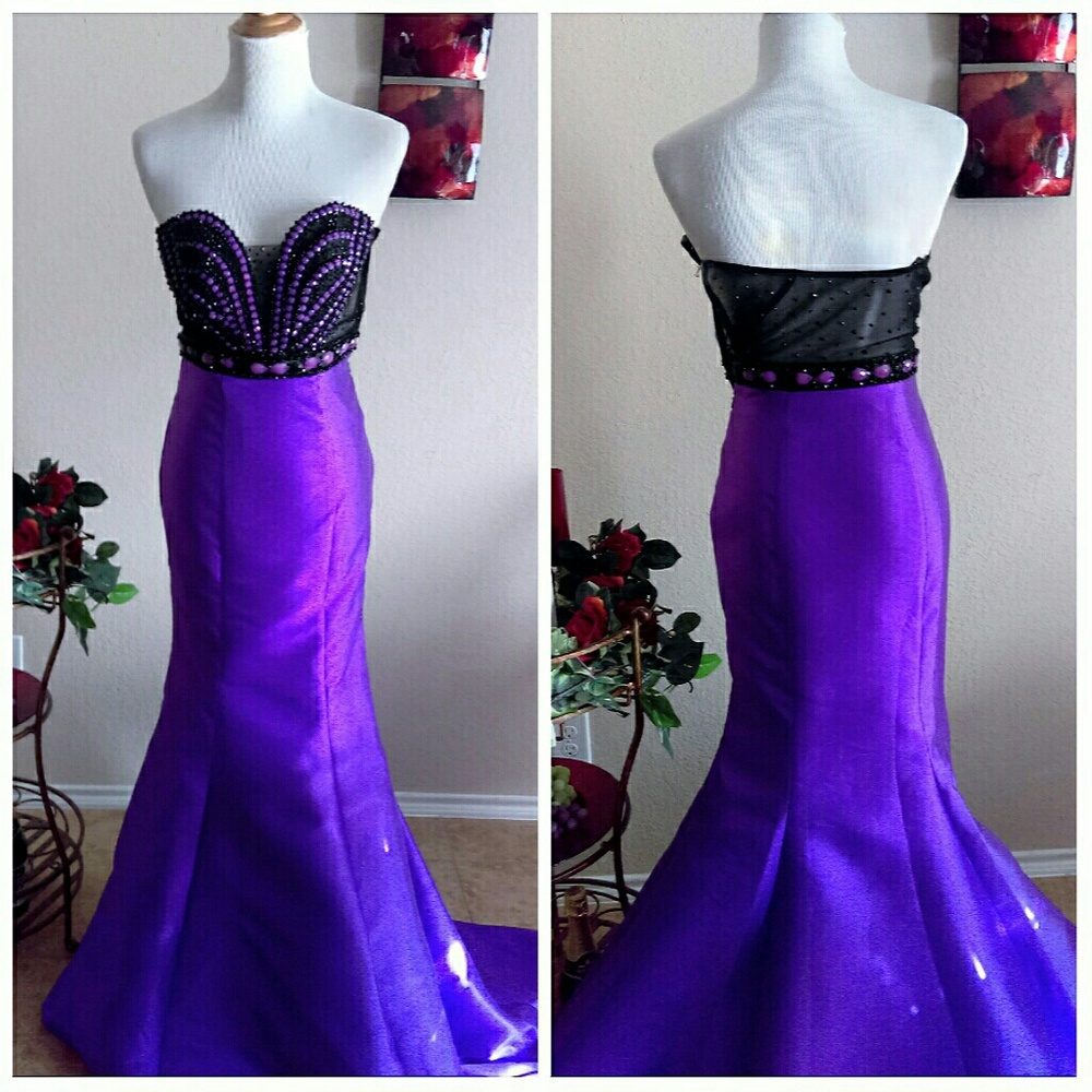 Purple Mermaid Trumpet Satin Prom Dress